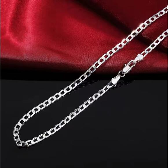 Elegant 4mm Silver Plated Cuban Necklace & Bracelet Set Men's Women's Gift NEW - Picture 2 of 6